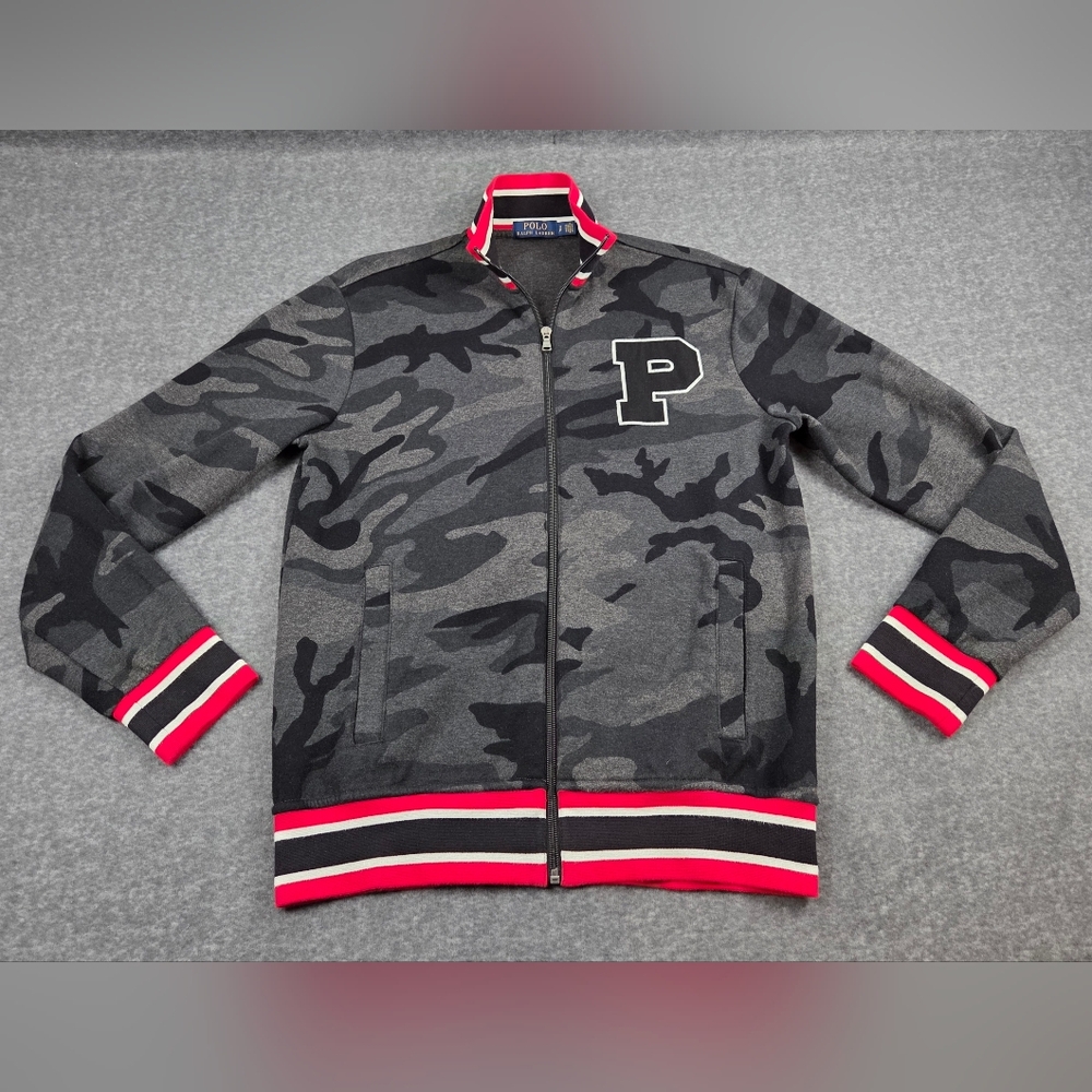 Polo Ralph Lauren Track Jacket Mens Small Black Camo Full Zip P Logo